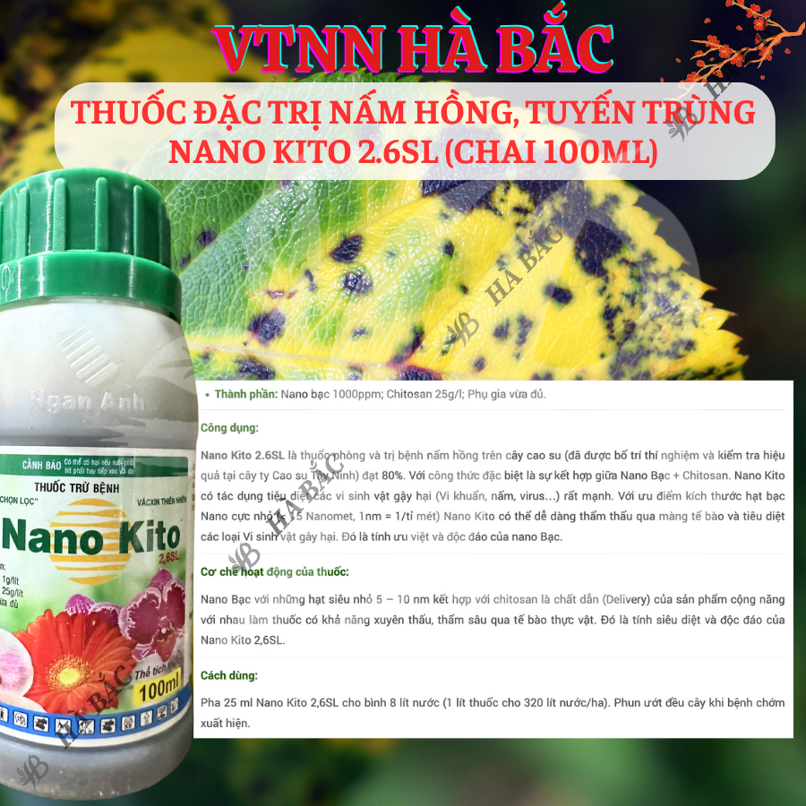 Chế phẩm xử lí nấm hồng, tuyến trùng NANO KITO 2.6SL (chai 100ml)