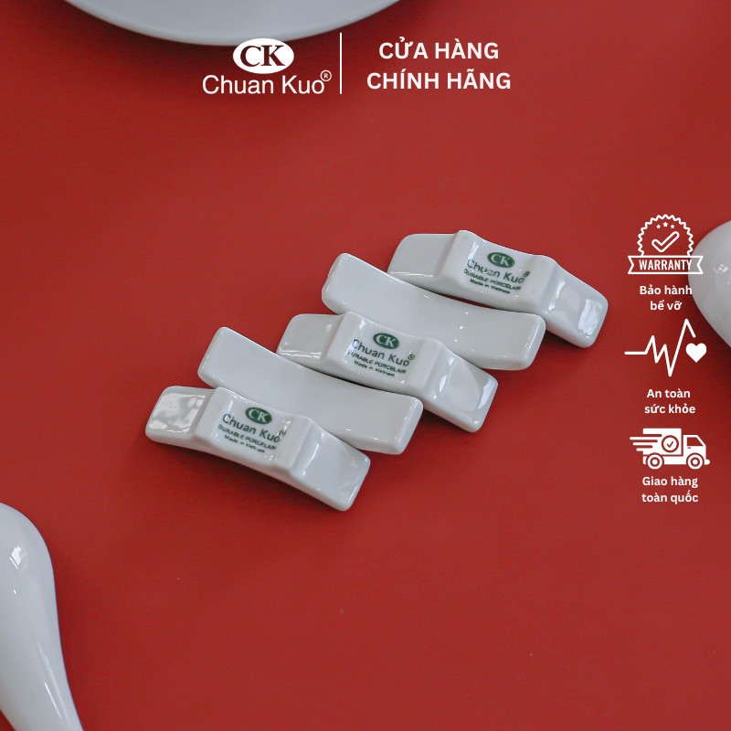 Thìa và gác đũa, thìa bằng sứ trắng cao cấp thương hiệu Ck chuyên dùng cho nhà hàng, khách sạn