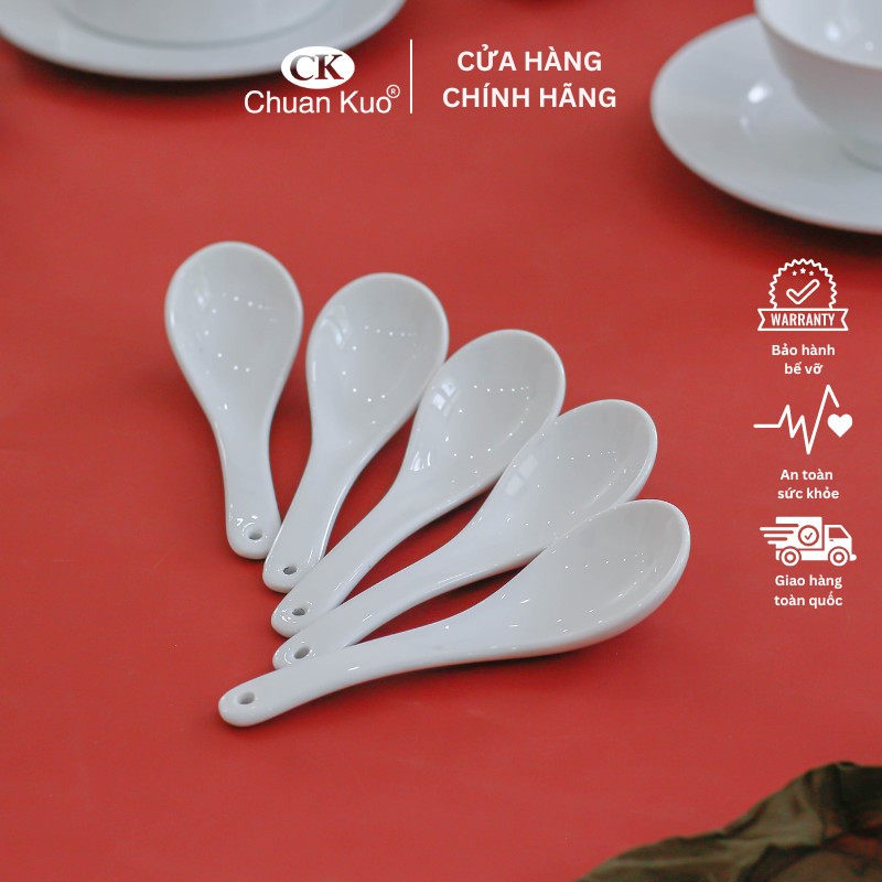 Thìa và gác đũa, thìa bằng sứ trắng cao cấp thương hiệu Ck chuyên dùng cho nhà hàng, khách sạn