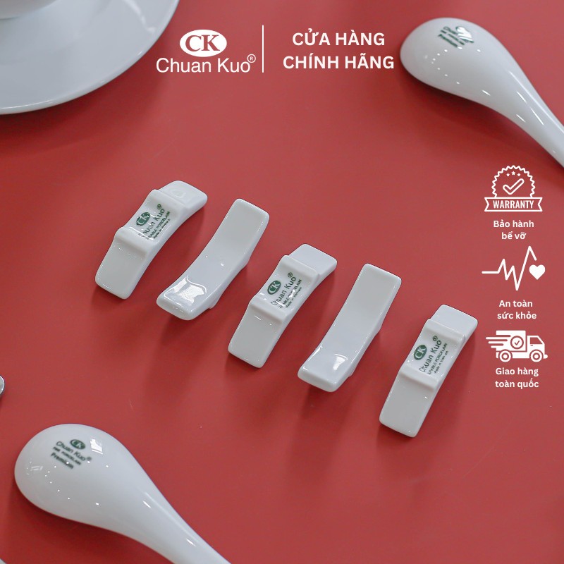 Thìa và gác đũa, thìa bằng sứ trắng cao cấp thương hiệu Ck chuyên dùng cho nhà hàng, khách sạn