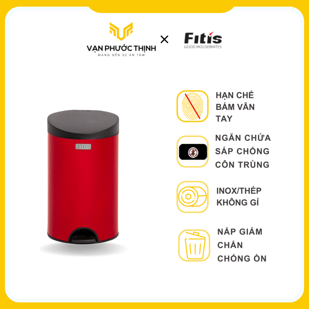 Thùng Rác Fitis Premium - Tròn nhấn thấp Inox mờ - Chính hãng - Vạn ...