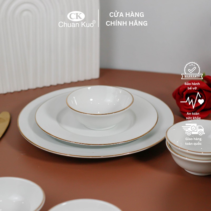 Chén đựng nước tương, muối, nước chấm,... viền vàng cao cấp 8.5cm thương hiệu CK cho nhà hàng, khách sạn