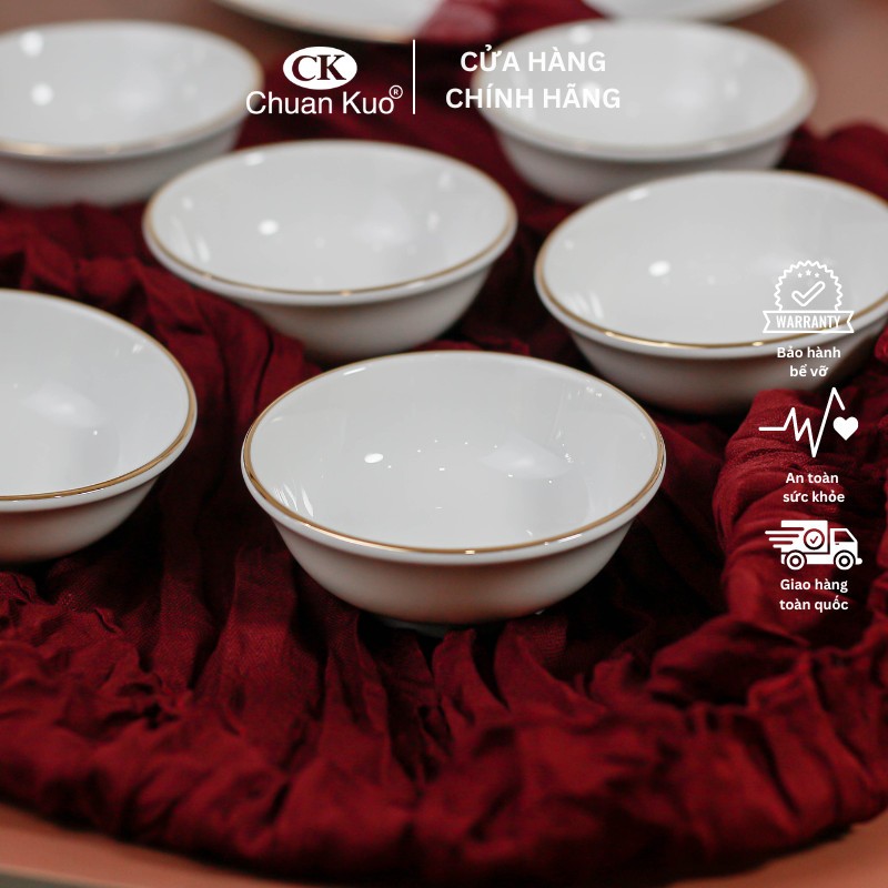 Chén đựng nước tương, muối, nước chấm,... viền vàng cao cấp 8.5cm thương hiệu CK cho nhà hàng, khách sạn