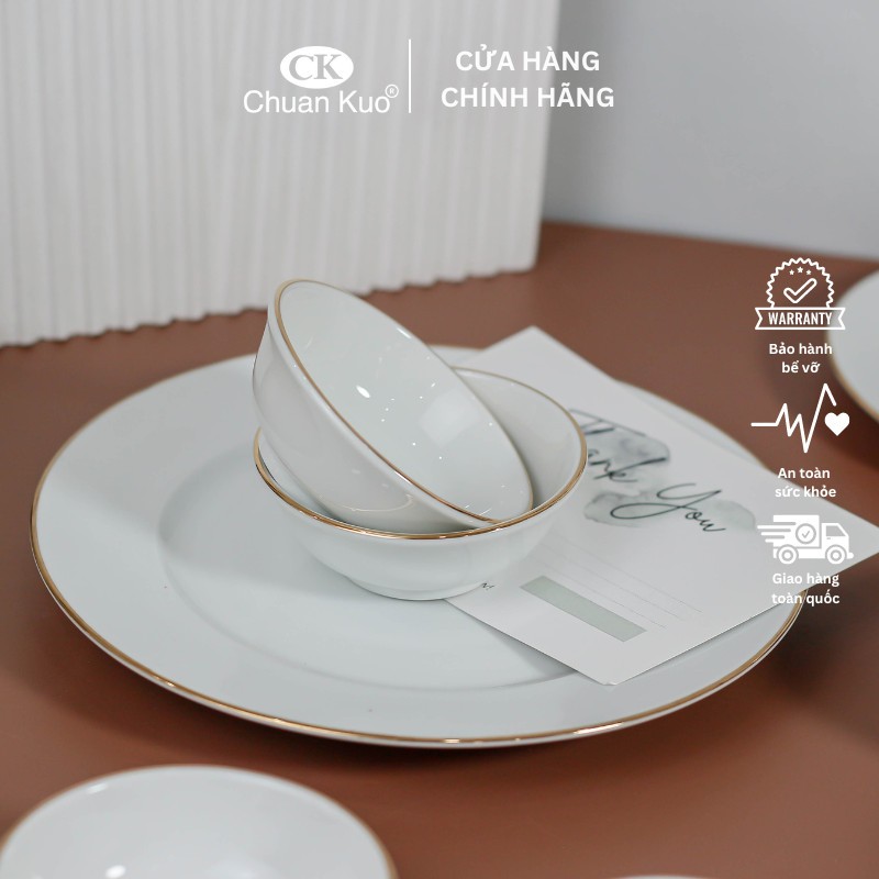 Chén đựng nước tương, muối, nước chấm,... viền vàng cao cấp 8.5cm thương hiệu CK cho nhà hàng, khách sạn