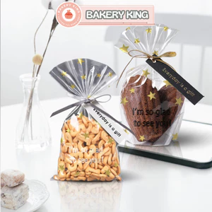 Túi đựng bánh, kẹo họa tiết có đáy thiết kế dây buộc, kích thước 15x25+6 - BAKERY KING