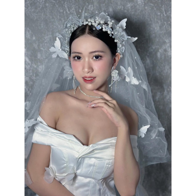 Bờm bướm đính hoa lấp lánh(Hoa trắng điểm sẽ hơi khác)