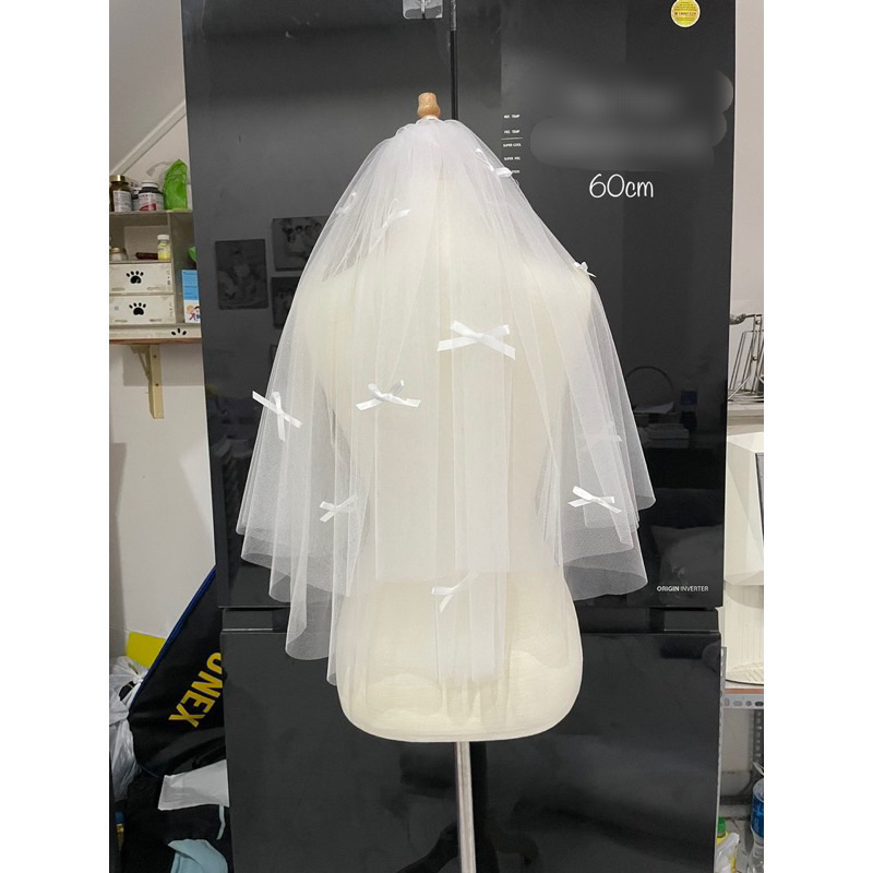 Voan cô dâu xinh đính nơ(có lược cài tóc)