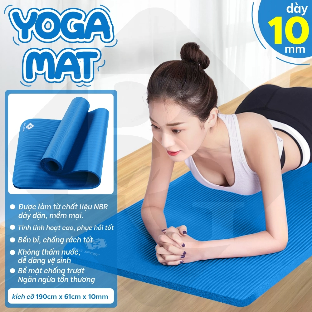 Ảnh BG - Thảm Tập Yoga Chống Trượt  cao su nguyên khối NBR 10MM Cao Cấp chống trơn trượt loại xịn 3