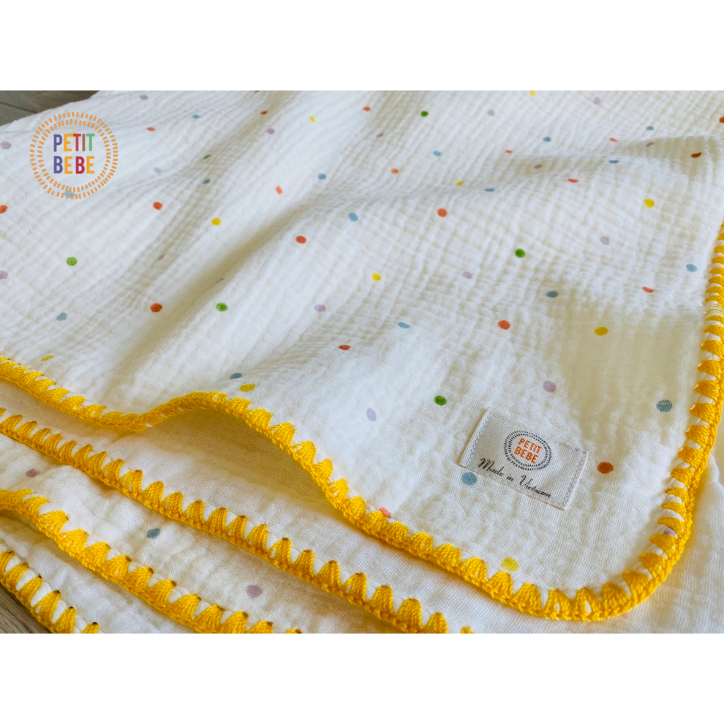 Ảnh Chăn đa năng 70x90cm viền thủ công cho bé PETIT BEBE muslin 4 lớp thấm hút thoáng khí 2