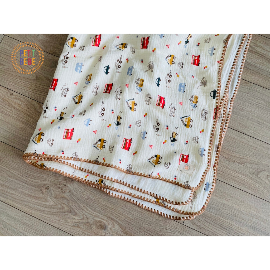 Ảnh Chăn đa năng 70x90cm viền thủ công cho bé PETIT BEBE muslin 4 lớp thấm hút thoáng khí 3