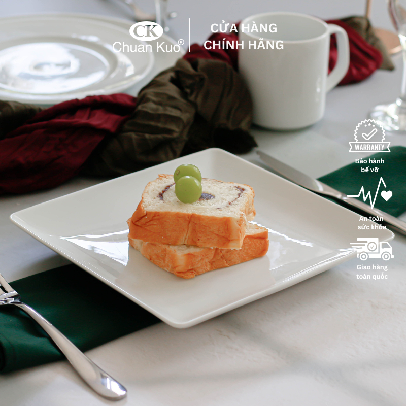 Đĩa vuông sứ CK cao cấp 21cm - Dĩa cạn vuông nhà hàng sang trọng - Dĩa fine dining - Vỡ 1 đổi 1
