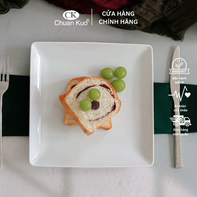 Đĩa vuông sứ CK cao cấp 21cm - Dĩa cạn vuông nhà hàng sang trọng - Dĩa fine dining - Vỡ 1 đổi 1
