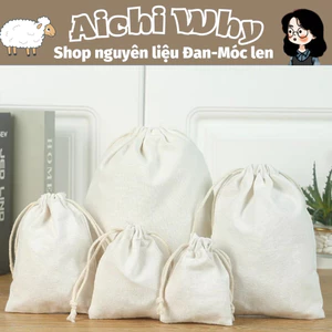Túi vải canvas,lót túi vải m có dây rút màu kem đậm đựng phụ kiện, cà phê, trang sức tiện lợi