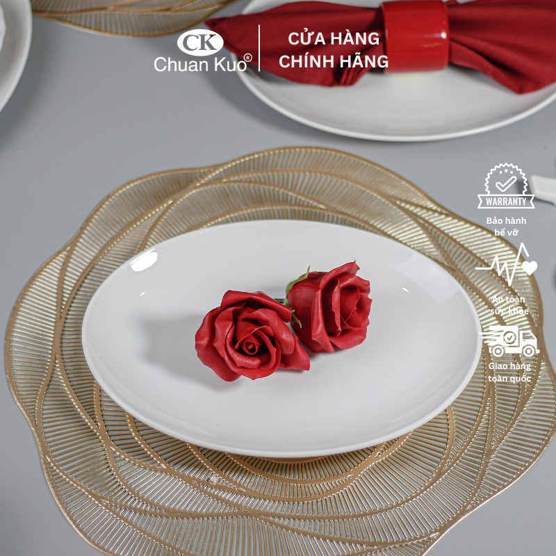 Đĩa tròn phẳng trắng trơn 16 17 20 22 26cm - Dĩa cạn trắng nhà hàng sứ CK sang trọng - Vỡ 1 đổi 1