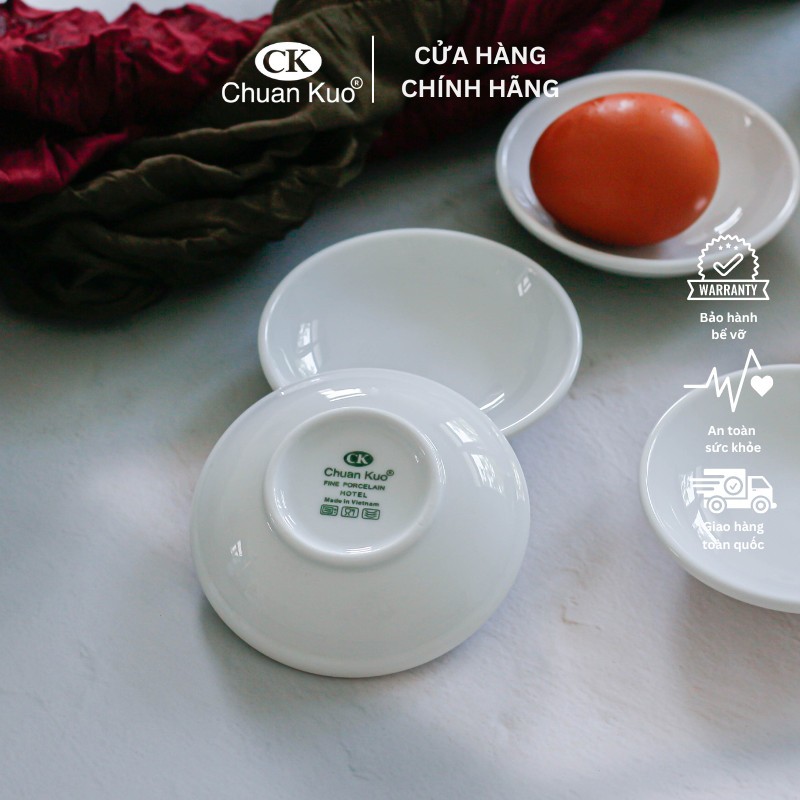 Bát đĩa chấm sứ trắng trơn thương hiệu CK - Chén dĩa đựng nước tương, nước mắm cho nhà hàng, khách sạn