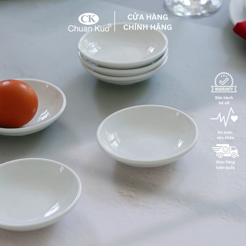 Bát đĩa chấm sứ trắng trơn thương hiệu CK - Chén dĩa đựng nước tương, nước mắm cho nhà hàng, khách sạn