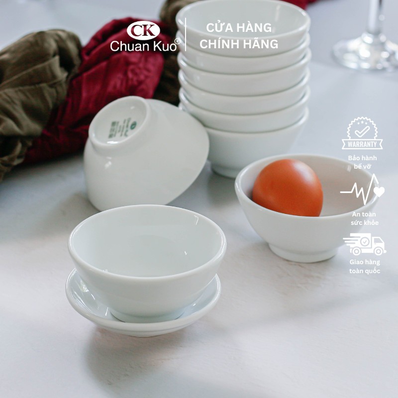 Bát đĩa chấm sứ trắng trơn thương hiệu CK - Chén dĩa đựng nước tương, nước mắm cho nhà hàng, khách sạn