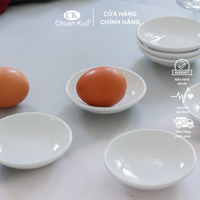 Bát đĩa chấm sứ trắng trơn thương hiệu CK - Chén dĩa đựng nước tương, nước mắm cho nhà hàng, khách sạn