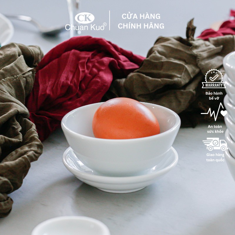 Bát đĩa chấm sứ trắng trơn thương hiệu CK - Chén dĩa đựng nước tương, nước mắm cho nhà hàng, khách sạn