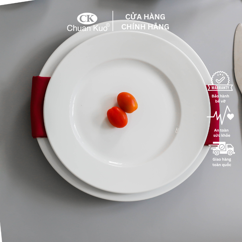 Đĩa tròn cạn trắng trơn 16 18 20 22 25cm - Dĩa cạn trắng nhà hàng sứ CK sang trọng - Vỡ 1 đổi 1