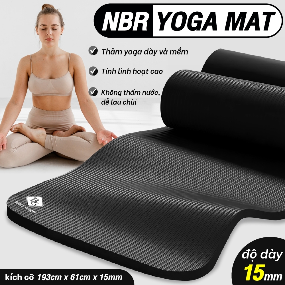 Ảnh BG - Thảm Tập Yoga Chống Trượt  cao su nguyên khối NBR 15MM Cao Cấp chống trơn trượt loại xịn 2