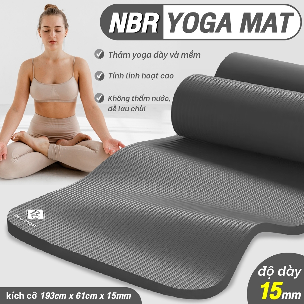 Ảnh BG - Thảm Tập Yoga Chống Trượt  cao su nguyên khối NBR 15MM Cao Cấp chống trơn trượt loại xịn 1