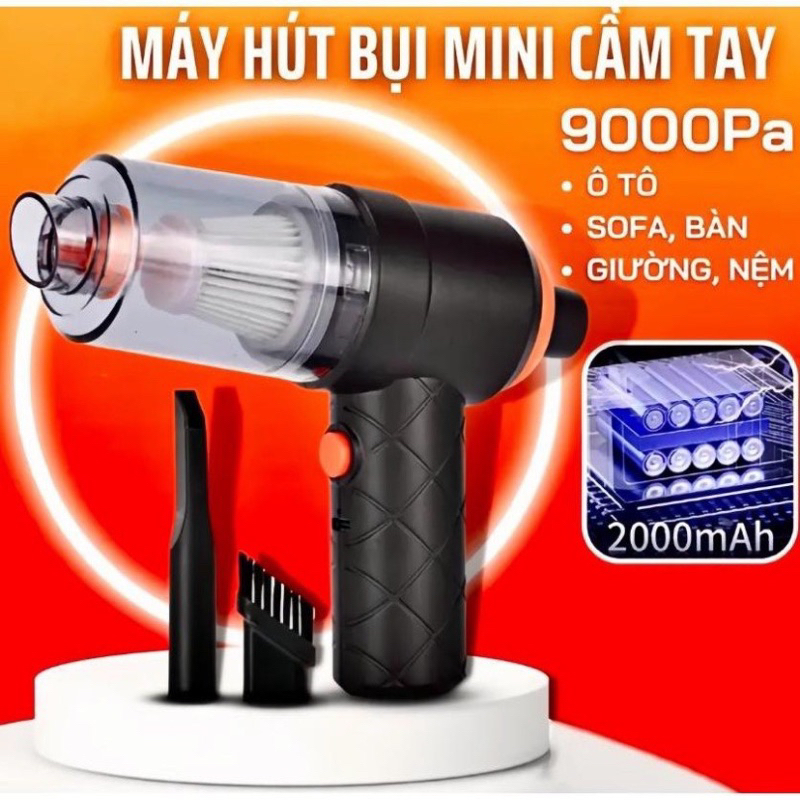 Máy hút bụi cầm tay mini không dây lực hút cực mạnh, hút bụi xe ô tô, giường nệm lông chó mèo đa chức năng