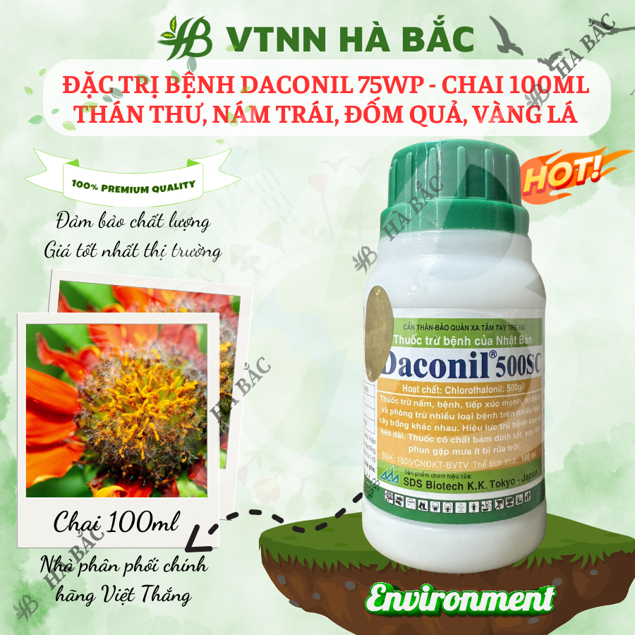Chế Phẩm Xử Lí Benh Daconil 75WP Thán Thư, Nám Trái, Đốm Quả, Vàng Lá - chai 100ml