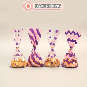 Túi đựng bánh/kẹo, đựng quà hoạ tiết trong suốt, Có Dây Buộc, 13*27, 50 túi/sp - BAKERY KING