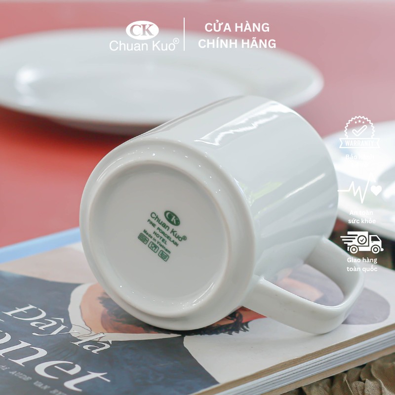 Cốc uống nước sứ trắng trơn 300ml thương hiệu CK - Ly nước sứ trắng cho nhà hàng, khách sạn