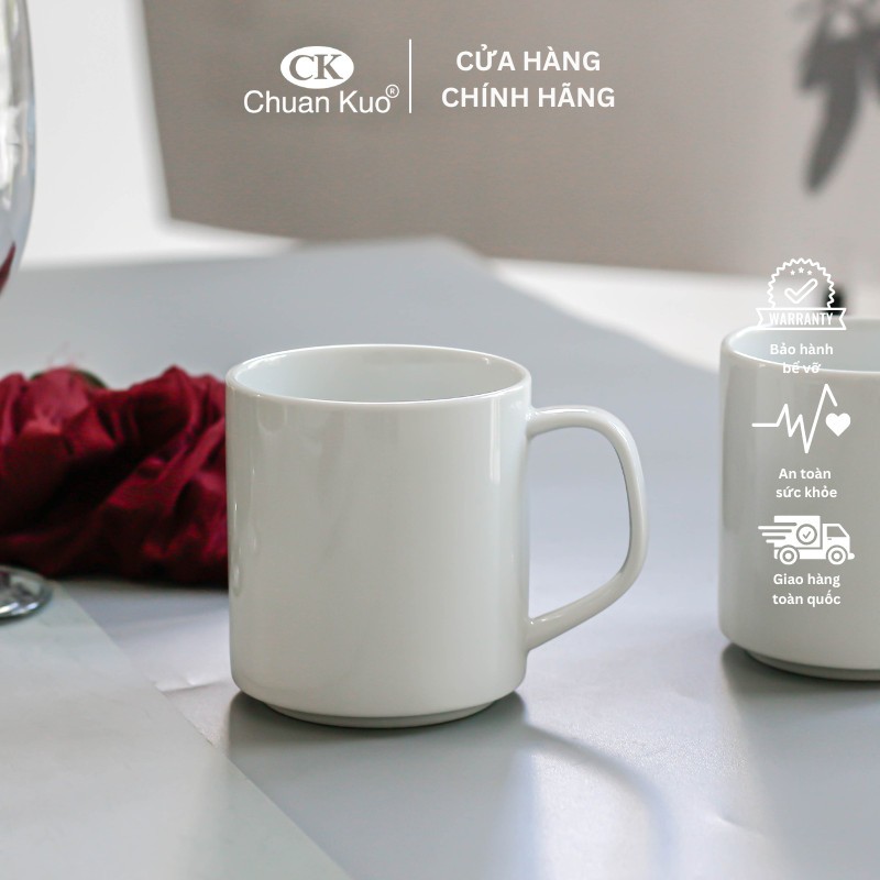 Cốc uống nước sứ trắng trơn 300ml thương hiệu CK - Ly nước sứ trắng cho nhà hàng, khách sạn