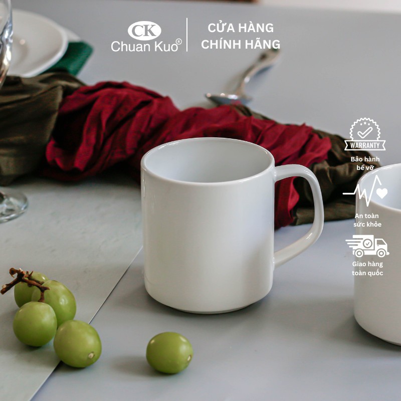 Cốc uống nước sứ trắng trơn 300ml thương hiệu CK - Ly nước sứ trắng cho nhà hàng, khách sạn