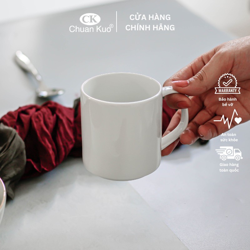 Cốc uống nước sứ trắng trơn 300ml thương hiệu CK - Ly nước sứ trắng cho nhà hàng, khách sạn