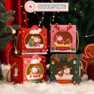 Hộp đựng quà Giáng Sinh hình vuông ô cửa sổ có quai xách - BAKERY KING