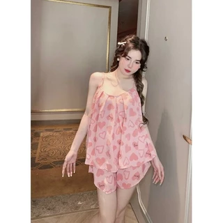 Đồ bộ nữ 2 dây áo cổ dập ly cực mát và dễ thương mặc tại nhà đồ ngủ xinh siêu rẻ thoáng mát không nhăn