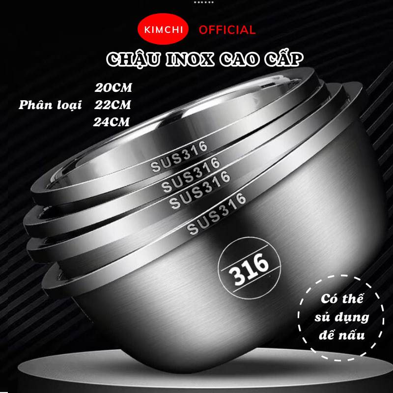 Chậu Thau Inox Kimchi Size lớn 20,22,24cm Trộn Bột, Rửa Rau Củ Trái Cây ...