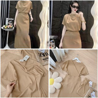 Set áo váy nâu Quảng Châu thiết kế tay hến siêu xinh, Set đồ nữ công sở vintage trẻ trung