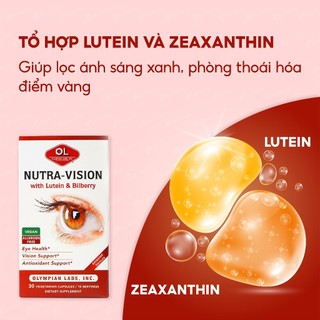 Viên uống Olympian Labs Nutra - Vision With Lutein & Bilberry hỗ trợ tăng cường thị lực (30 viên)