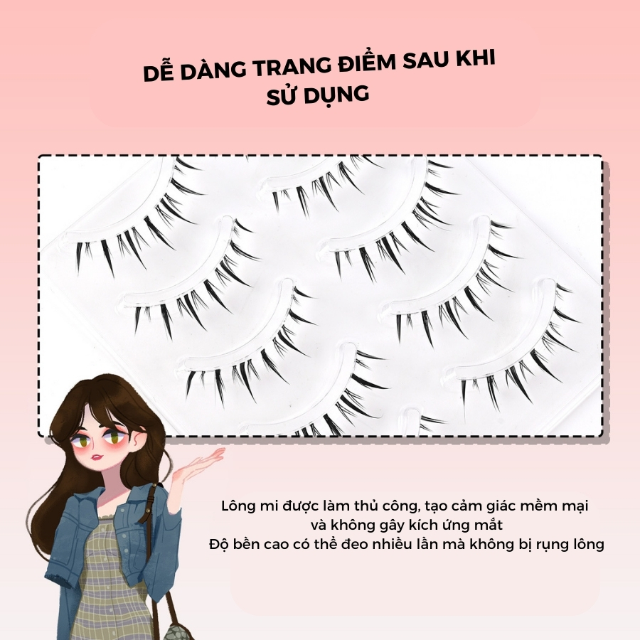 Lông Mi Giả Gân Trong Tự Nhiên Bộ 5 Cặp Có Thể Tái Sử Dụng Nhiều Lần [Tặng Kẹp Và Keo Cho 1 Đơn Hàng]