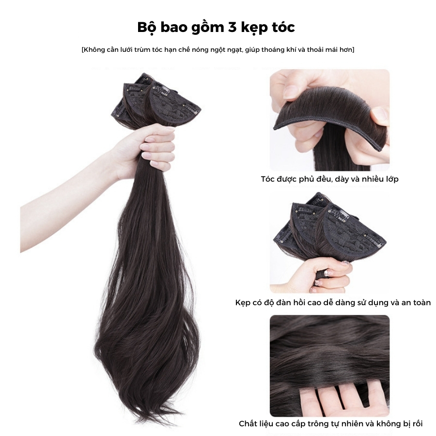 Set 3 Tóc Giả Kẹp Xoăn Dài Đẹp Cho Nữ, Tóc Giả Nữa Đầu Làm Dày Tóc Tự Nhiên Đơn Giãn Dễ Sử Dụng