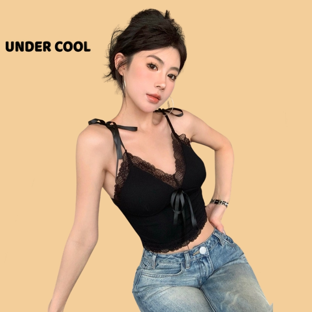 Áo 2 Dây Buộc Viền Ren UNDERCOOL Áo ba lỗ Thời trang hàn quốc nhí nhảnh Áo 2 dây kiểu bra ren dây buộc nơ AB32