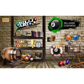 Tranh trang trí quán bi-a, quán billiards, club bida tranh 3D dán tường in trên chất liệu vải lụa(shop tặng kèm keo dán)