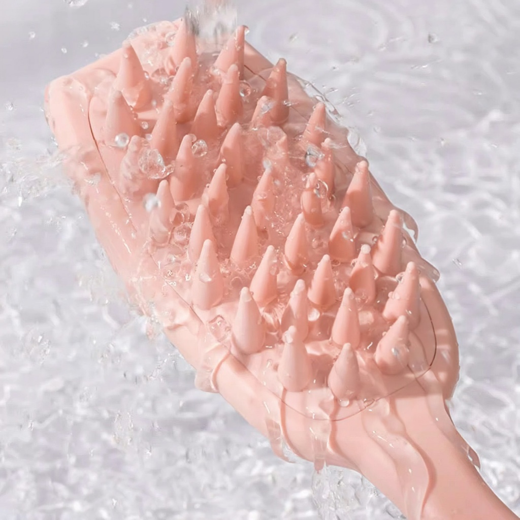 Bàn Chải Gội Đầu Mát Xa Da Đầu Bằng silicone Tay Cầm Dài Tiện Lợi