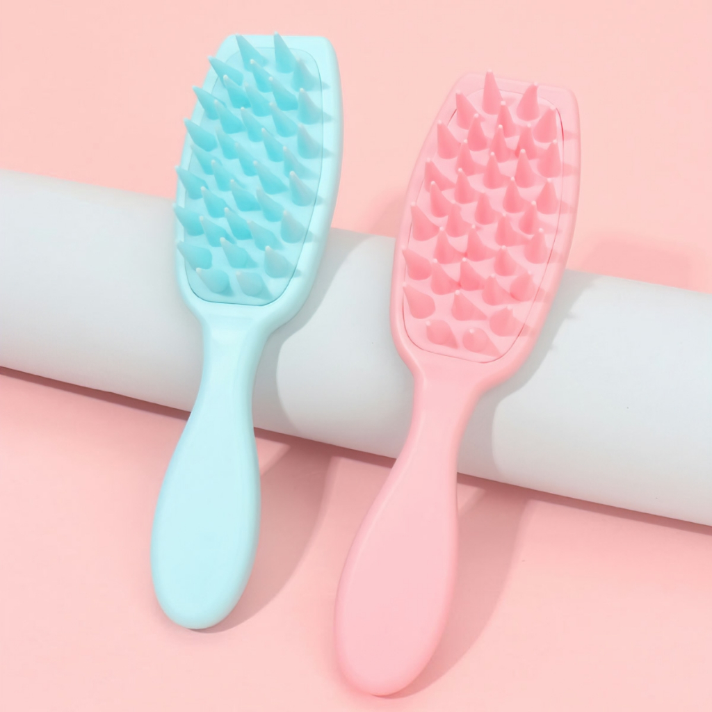 Bàn Chải Gội Đầu Mát Xa Da Đầu Bằng silicone Tay Cầm Dài Tiện Lợi