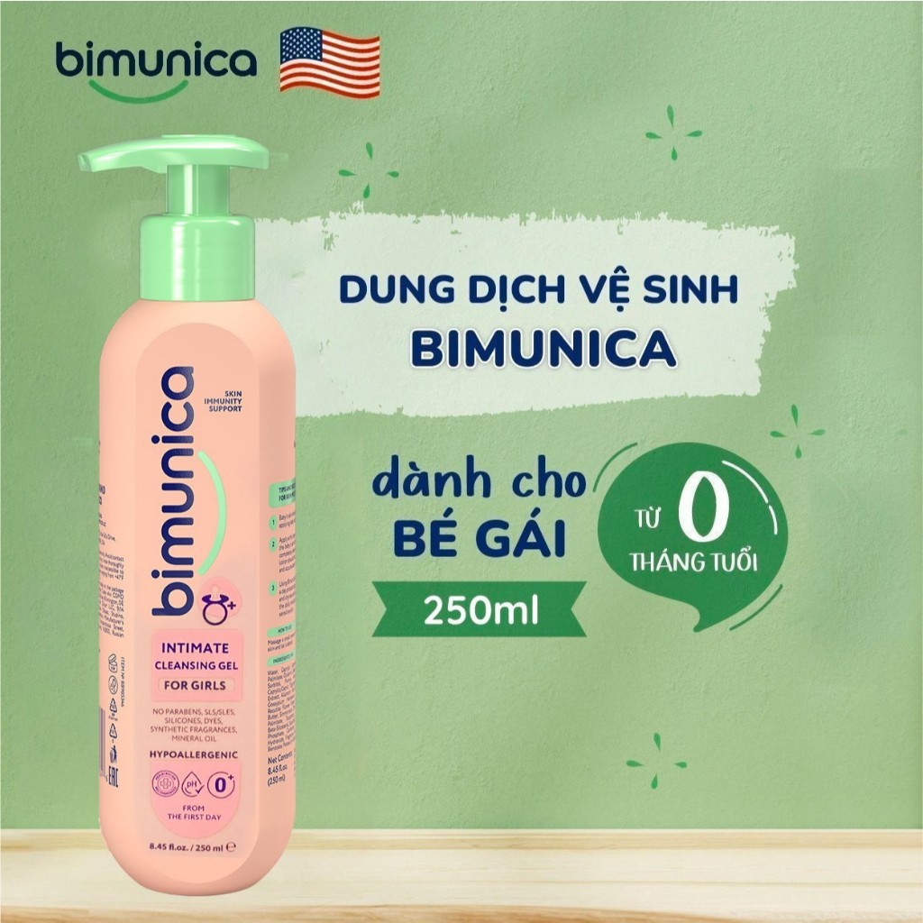 Dung Dịch Vệ Sinh Bé Gái Bé Trai Bimunica Từ 0 Tháng Tuổi – 250 ml