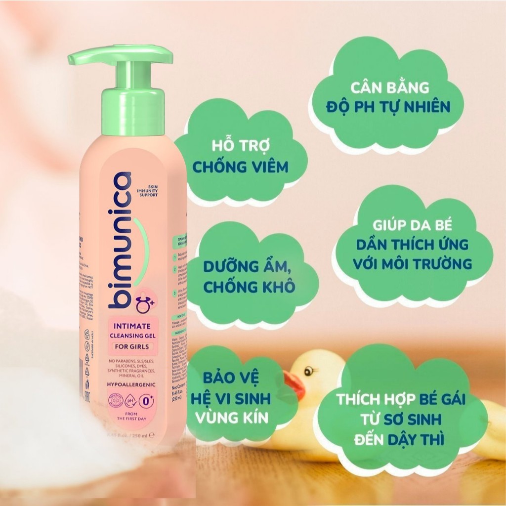 Dung Dịch Vệ Sinh Bé Gái Bé Trai Bimunica Từ 0 Tháng Tuổi – 250 ml
