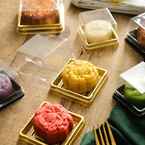 10 Khay đựng bánh trung thu hình vuông, có nắp, hộp nhựa đựng bánh - BAKERY KING