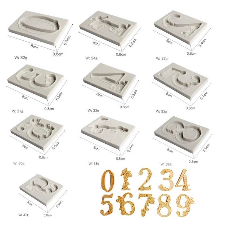 Khuôn silicon set số hoa văn
