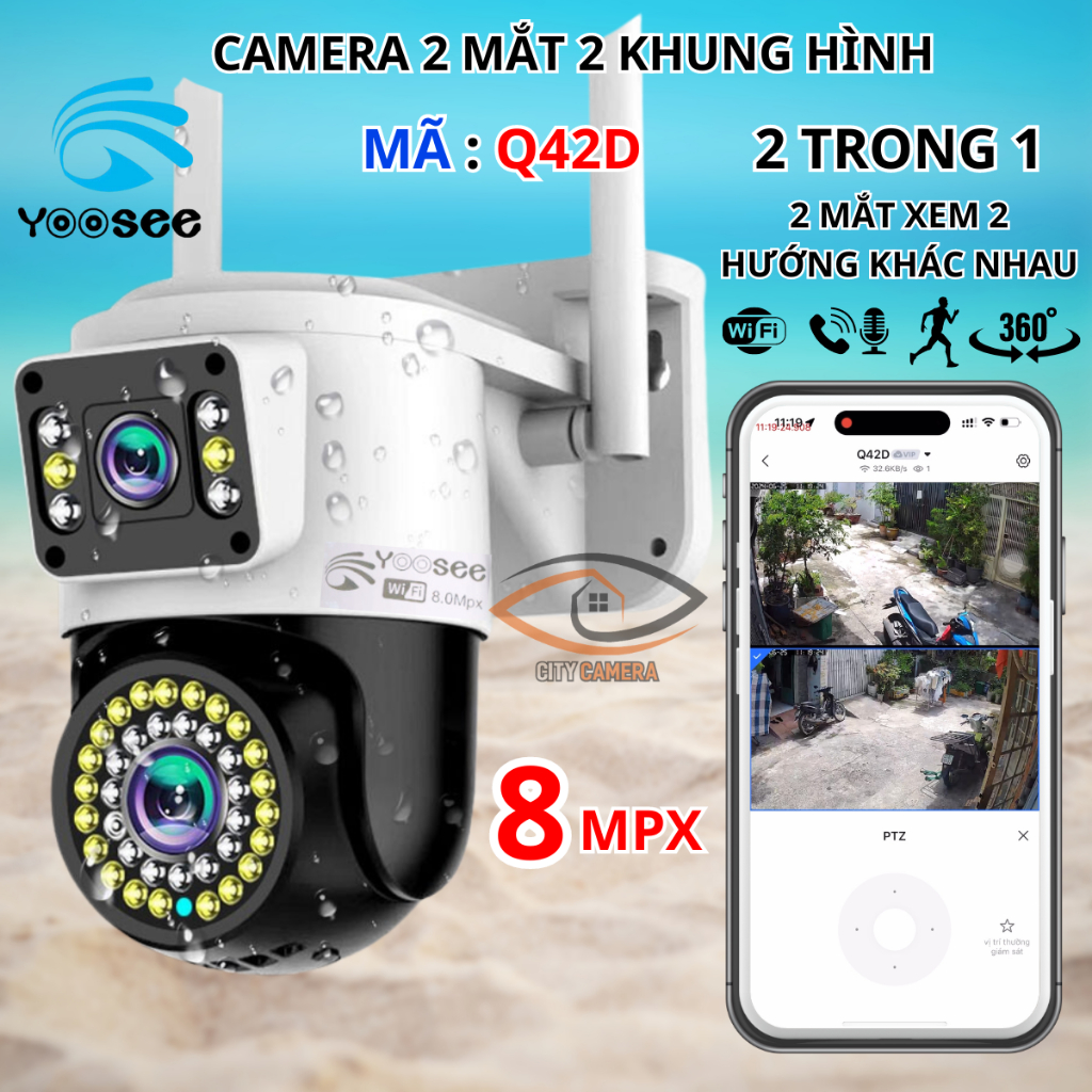 Camera Yoosee 2 mắt Q42D chất lượng 8MP combo kèm thẻ nhớ Bảo Hành 12