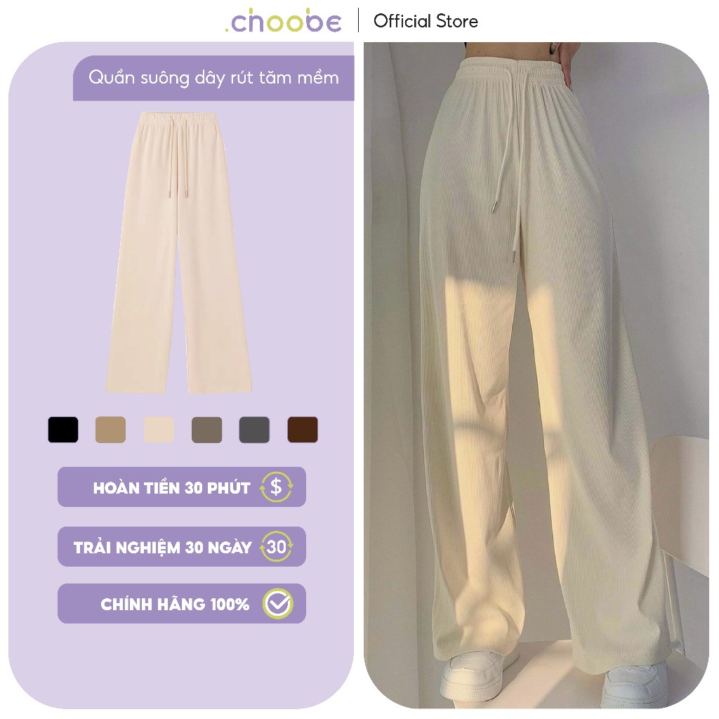 Ảnh Quần ống rộng nữ Choobe vải cạp cao co giãn tốt kiểu culottes dáng thụng có dây rút 1